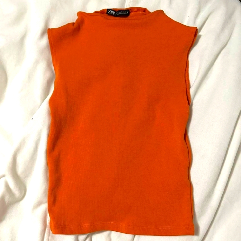Zara Women's Orange Sleeveless Top